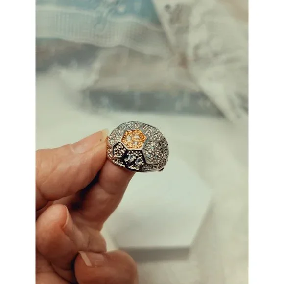 Vintage Dome Brooch by Roman Gold & Silver Rhinestones - Picture 7 of 11